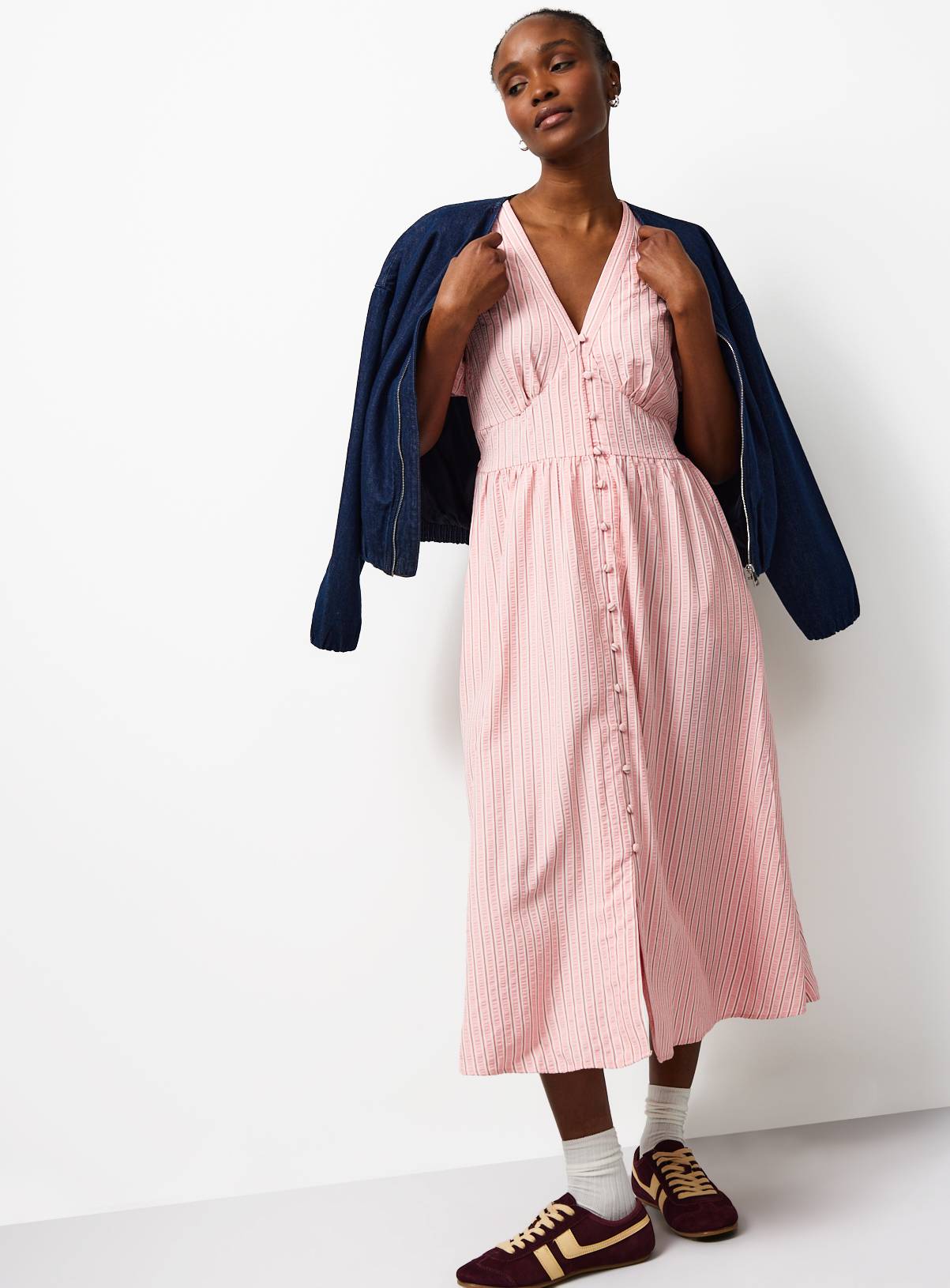 Pink V-Neck Striped Midaxi Tea Dress 20 - Image 2